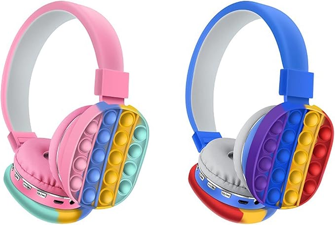 Wireless Bluetooth Headset Adjustable Stereo Headphone with Fidget Toy Sensory Toys for Kids Children (Pink/Blue)