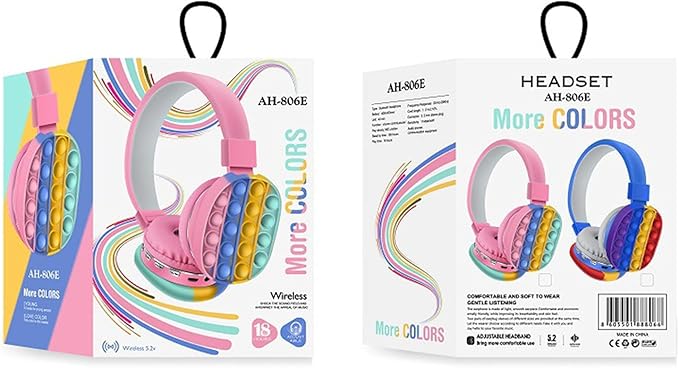 Wireless Bluetooth Headset Adjustable Stereo Headphone with Fidget Toy Sensory Toys for Kids Children (Pink/Blue)