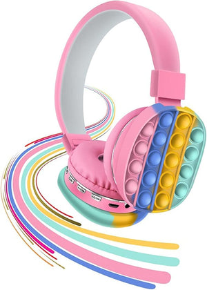 Wireless Bluetooth Headset Adjustable Stereo Headphone with Fidget Toy Sensory Toys for Kids Children (Pink/Blue)