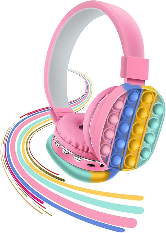 Wireless Bluetooth Headset Adjustable Stereo Headphone with Fidget Toy Sensory Toys for Kids Children (Pink/Blue)
