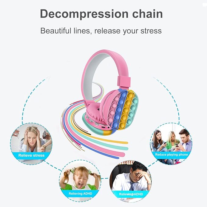 Wireless Bluetooth Headset Adjustable Stereo Headphone with Fidget Toy Sensory Toys for Kids Children (Pink/Blue)
