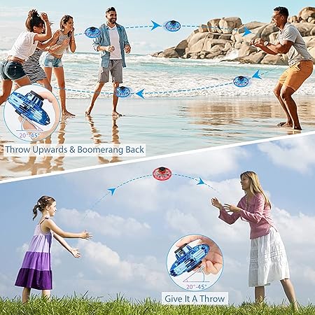 Flying Spinner Toys, Hand Controlled Mini Drone, RGB Light Fidget Boomerang i Fly Spinner, 360 Rotating Fly UFO Spin Ravvisa Drone, Flying Space Toys Gift For Kids Adults Outdoor Indoor (Blue)