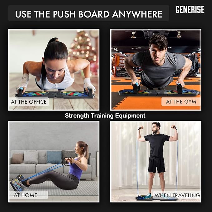 Push Up Board 12 in 1 Portable Folding Exercise Workout Station to Target Chest, Back, Shoulders & Triceps - Includes Handles, Resistance Bands & Non Slip Stickers
