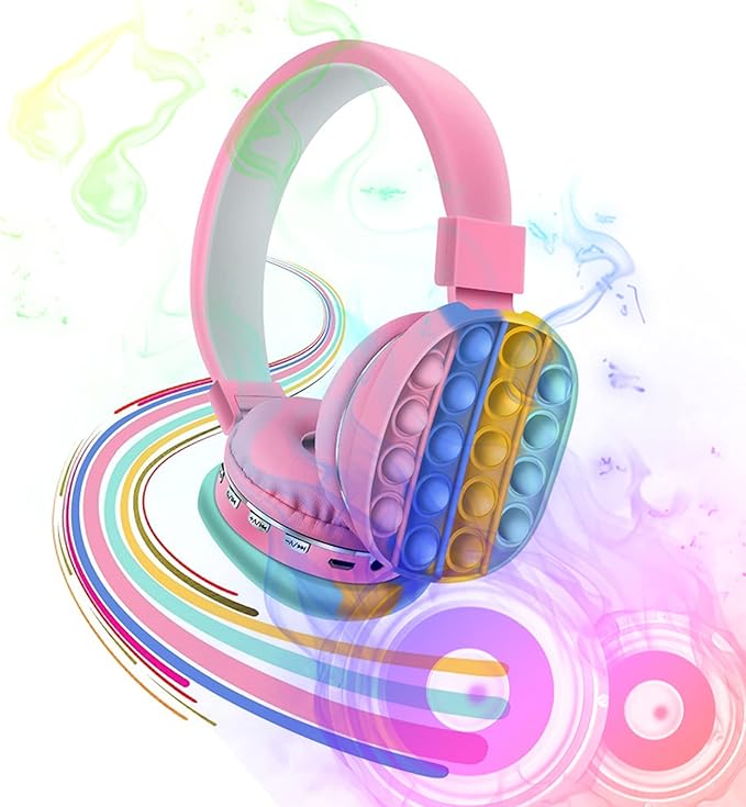 Wireless Bluetooth Headset Adjustable Stereo Headphone with Fidget Toy Sensory Toys for Kids Children (Pink/Blue)