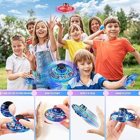 Flying Spinner Toys, Hand Controlled Mini Drone, RGB Light Fidget Boomerang i Fly Spinner, 360 Rotating Fly UFO Spin Ravvisa Drone, Flying Space Toys Gift For Kids Adults Outdoor Indoor (Blue)