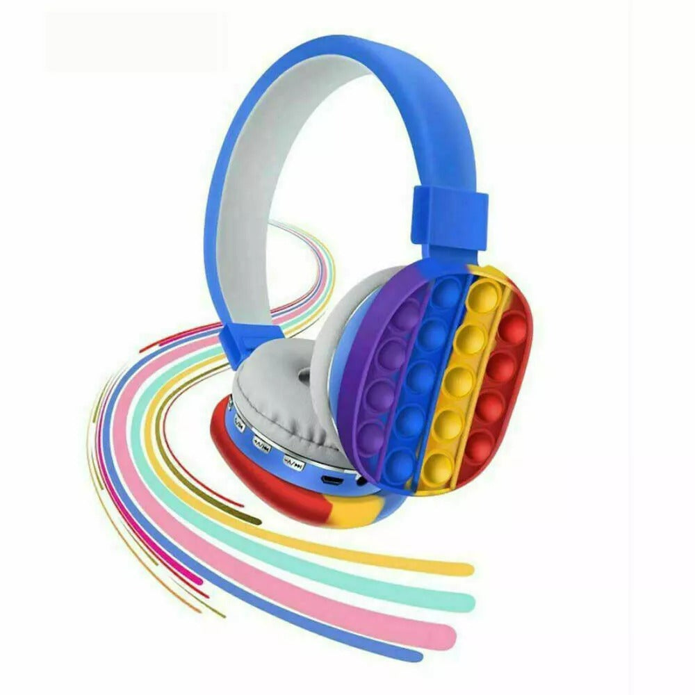 Wireless Bluetooth Headset Adjustable Stereo Headphone with Fidget Toy Sensory Toys for Kids Children (Pink/Blue)